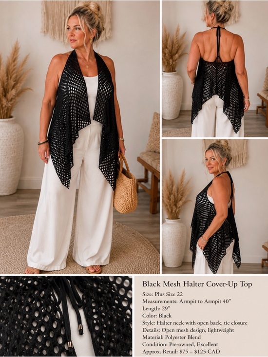 Other - Black Mesh Halter Cover-Up Top — Women's Swim